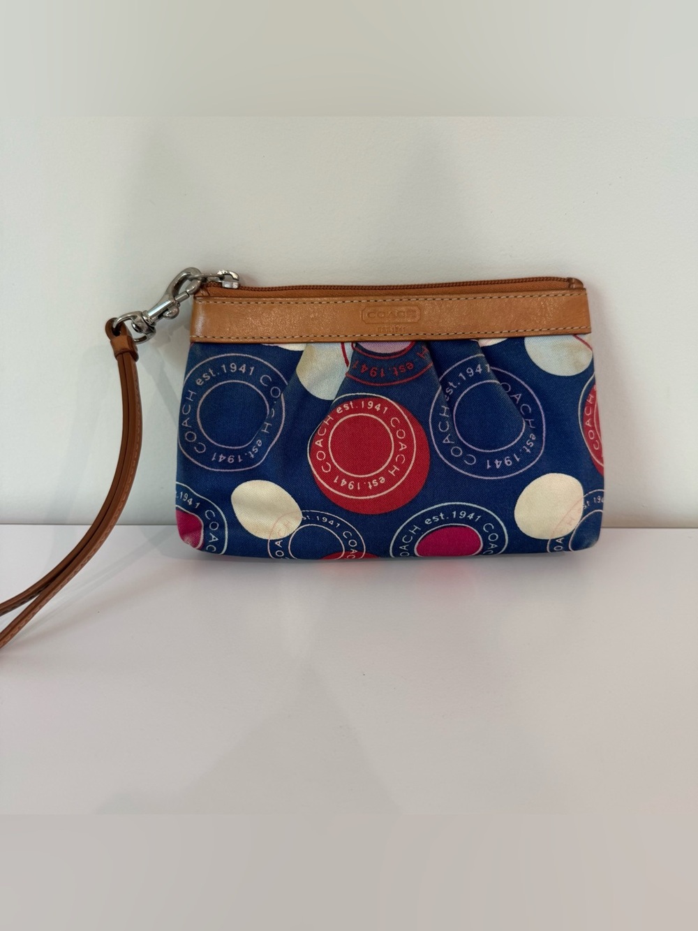 COACH Polka Dot Leah F14667 Red White And Blue Wristlet